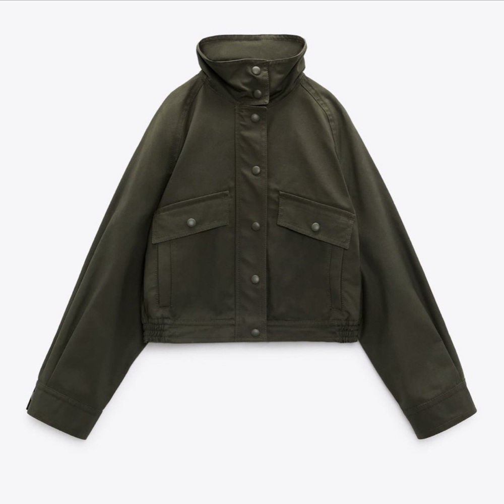 Zara Cropped Pocket Bomber (L) Khaki Green